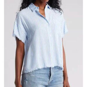 INDUSTRY REPUBLIC CLOTHING Women's Frayed Sleeves Camp Shirt